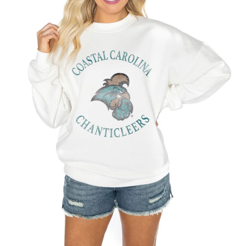 NCAA Coastal Carolina Chanticleers Oversized Good Vibes Premium Fleece Drop Shoulder Pullover Sweatshirt