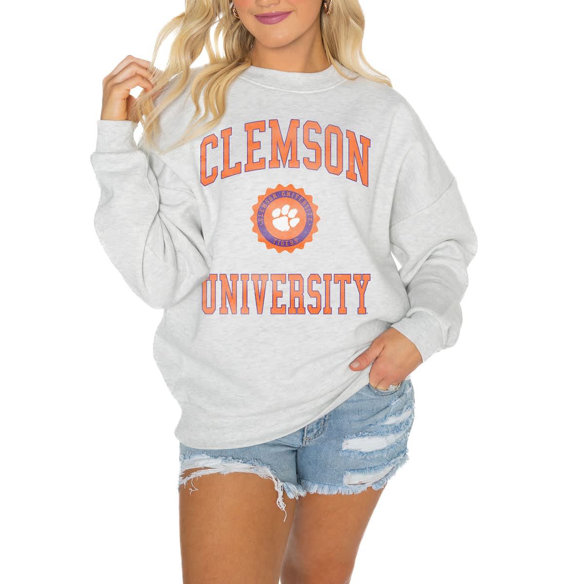 NCAA Clemson Tigers Oversized Good Vibes Premium Fleece Drop Shoulder Pullover Sweatshirt