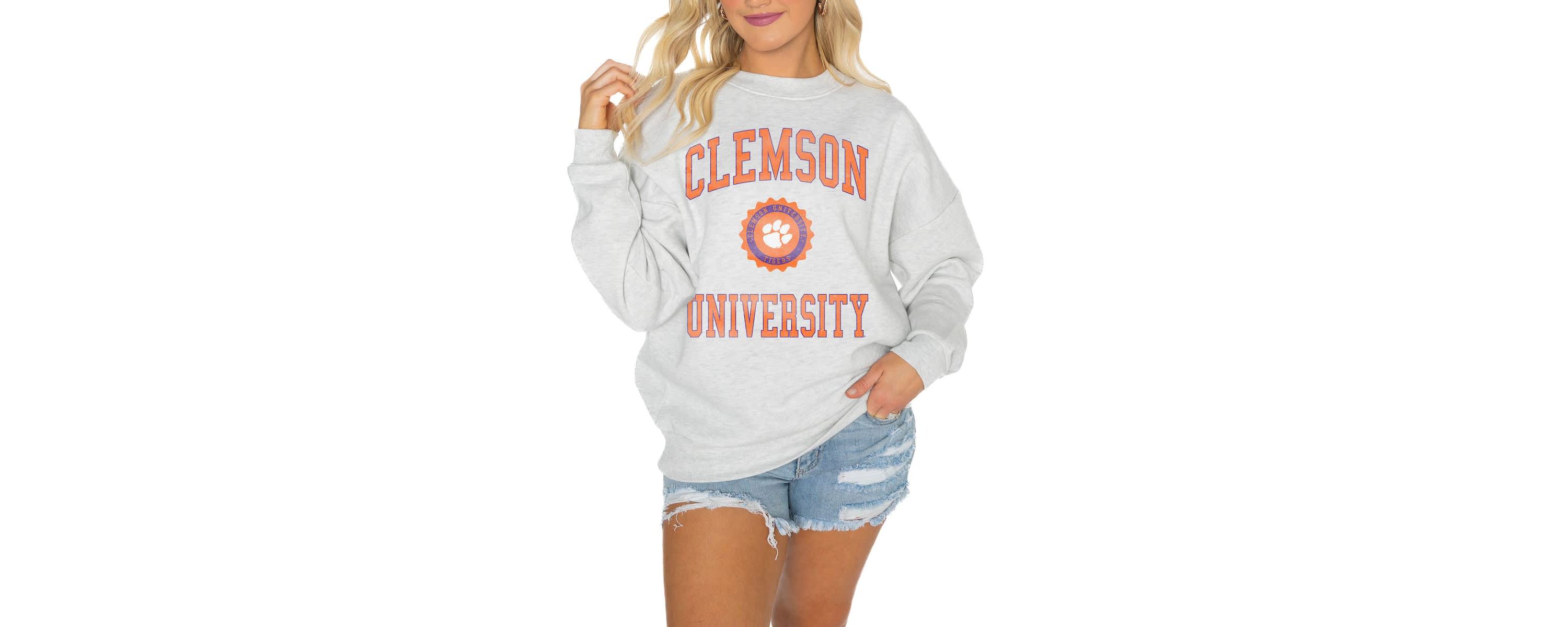 NCAA Clemson Tigers Oversized Good Vibes Premium Fleece Drop Shoulder Pullover Sweatshirt