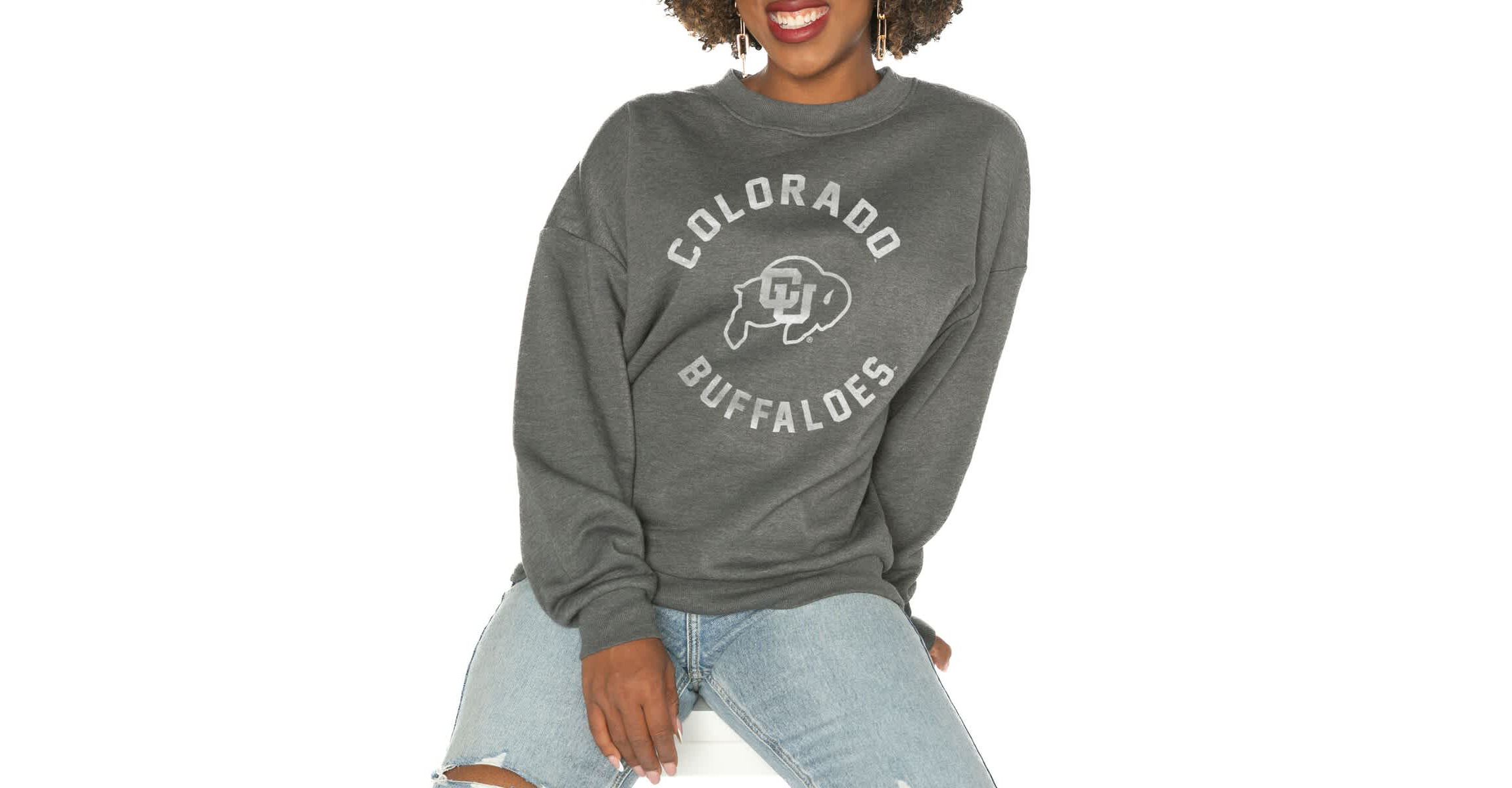 NCAA Colorado Buffaloes Oversized Good Vibes Premium Fleece Drop Shoulder Pullover Sweatshirt