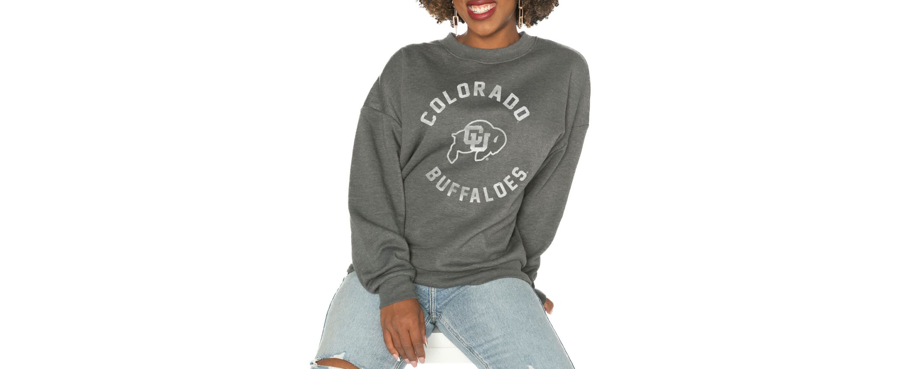 NCAA Colorado Buffaloes Oversized Good Vibes Premium Fleece Drop Shoulder Pullover Sweatshirt