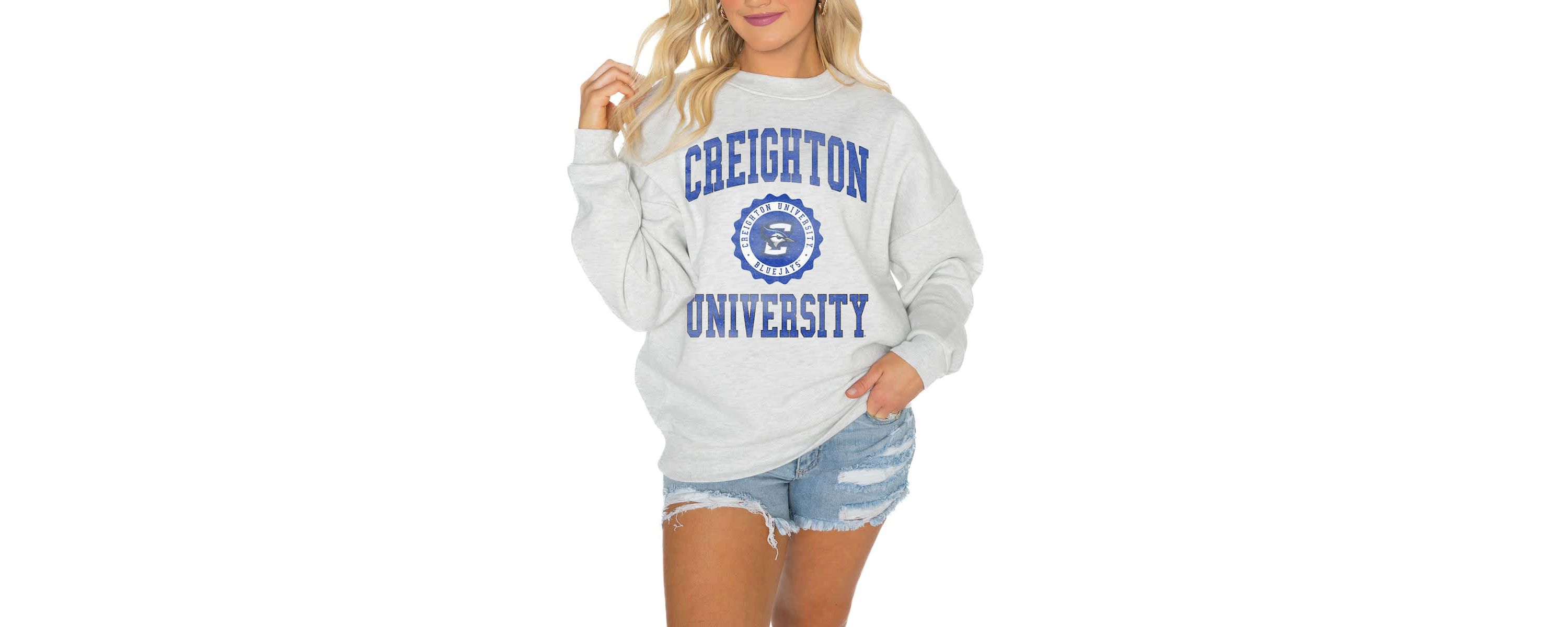 Creighton University Bluejays NCAA Creighton Bluejays Oversized Good Vibes Premium Fleece Drop Shoulder Pullover Sweatshirt