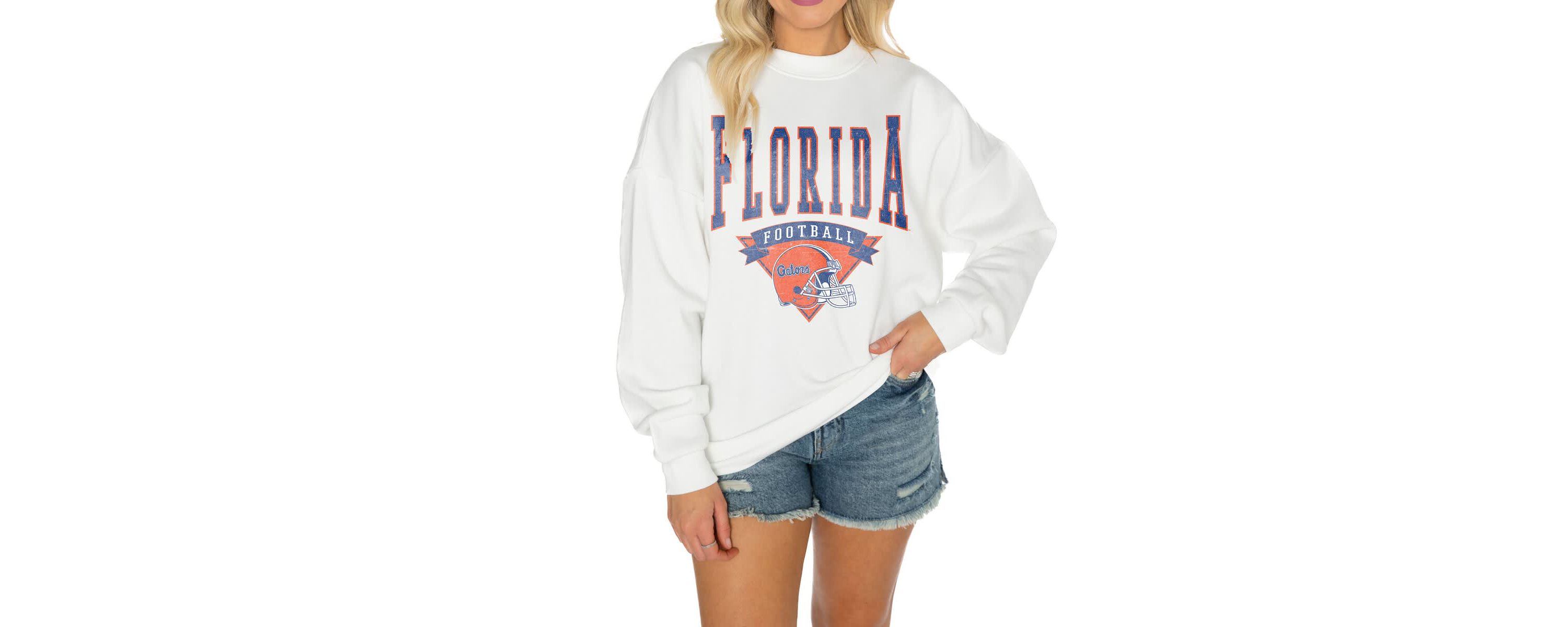 NCAA Florida Gators Oversized Good Vibes Premium Fleece Drop Shoulder Pullover Sweatshirt