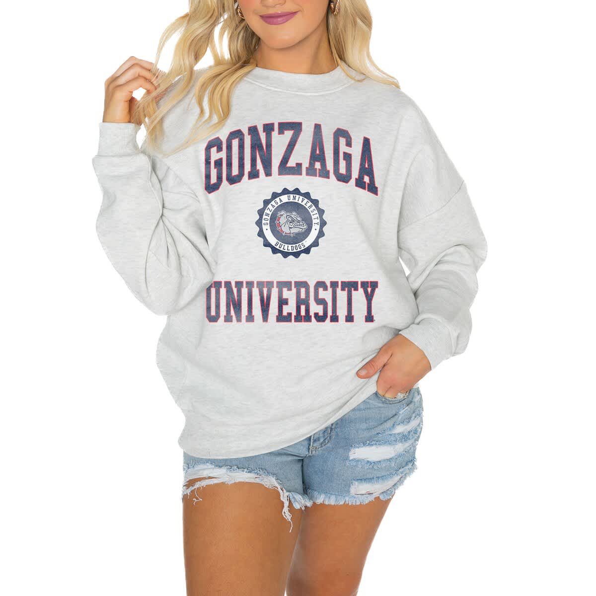 Gonzaga University Bulldogs NCAA Gonzaga Bulldogs Oversized Good Vibes Premium Fleece Drop Shoulder Pullover Sweatshirt