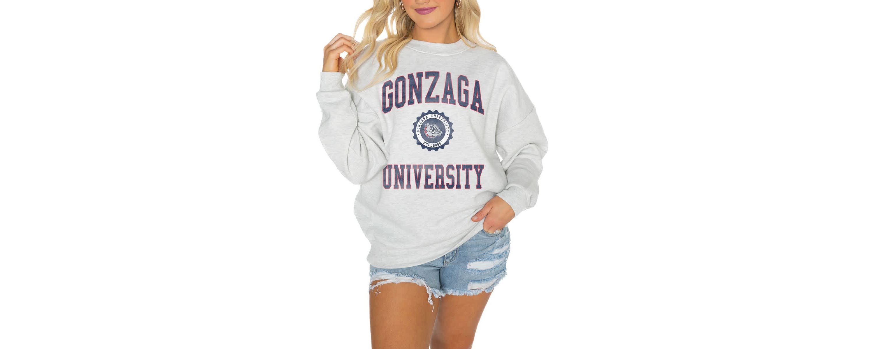 Gonzaga University Bulldogs NCAA Gonzaga Bulldogs Oversized Good Vibes Premium Fleece Drop Shoulder Pullover Sweatshirt