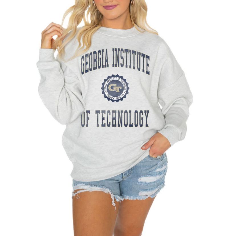 Georgia Tech Yellow Jackets NCAA Georgia Tech Jackets Oversized Good Vibes Premium Fleece Drop Shoulder Pullover Sweatshirt