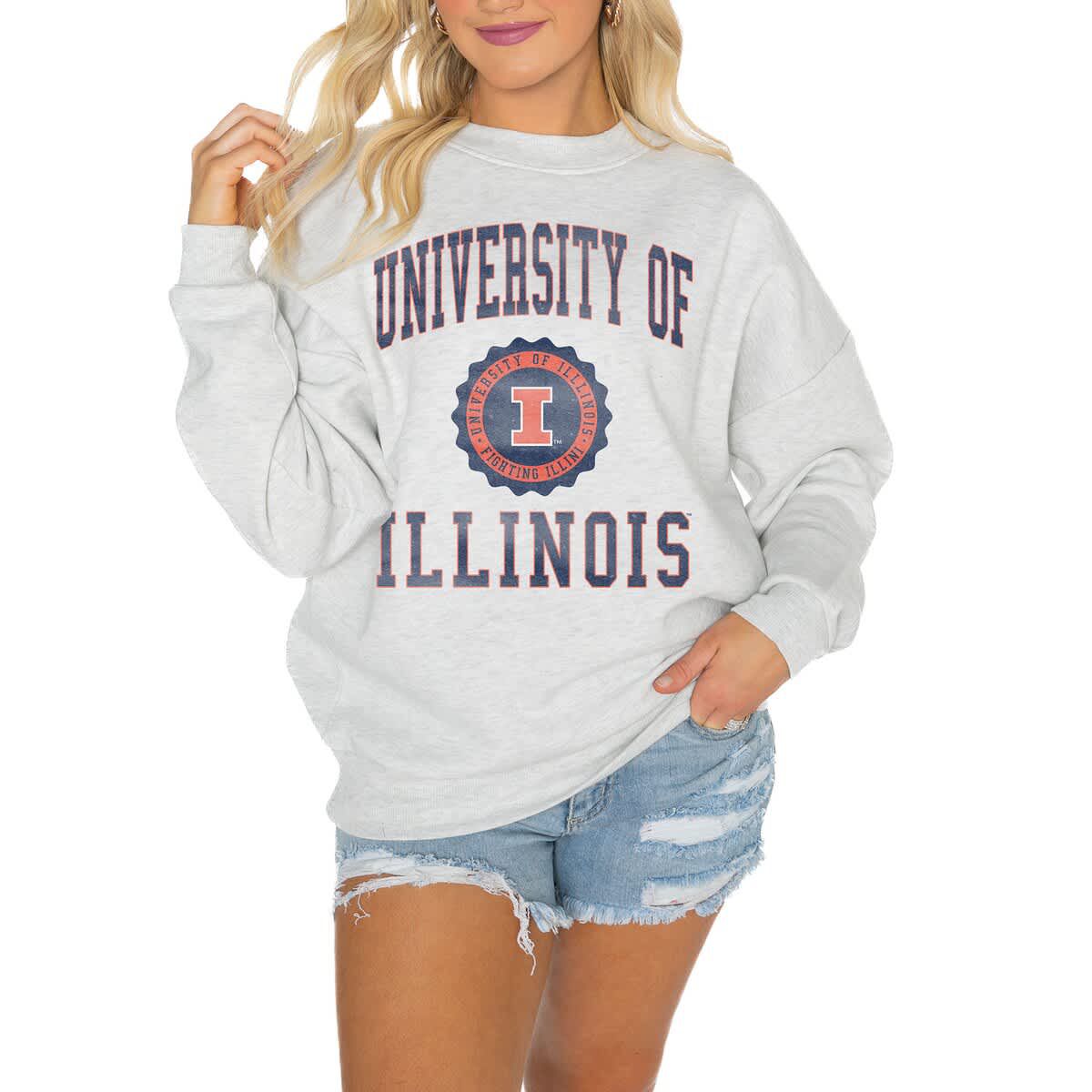 NCAA Illinois Fighting Illini Oversized Good Vibes Premium Fleece Drop Shoulder Pullover Sweatshirt