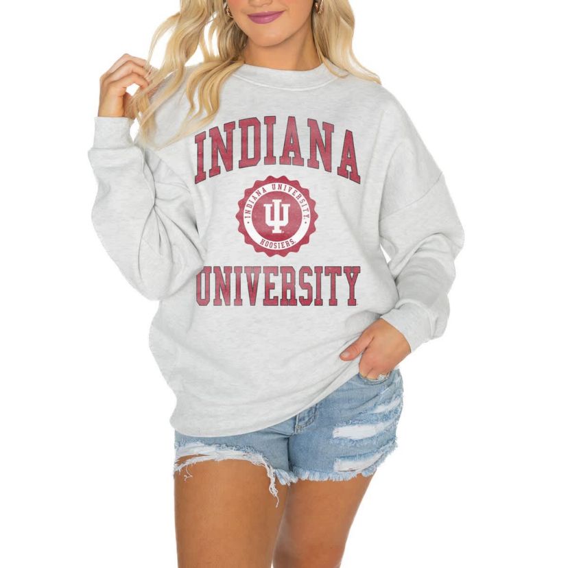 NCAA Indiana Hoosiers Oversized Good Vibes Premium Fleece Drop Shoulder Pullover Sweatshirt
