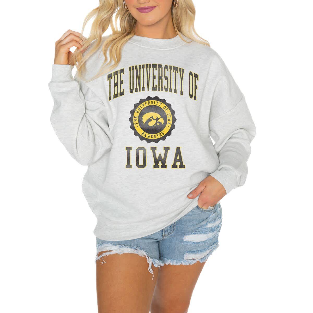 NCAA Iowa Hawkeyes Oversized Good Vibes Premium Fleece Drop Shoulder Pullover Sweatshirt