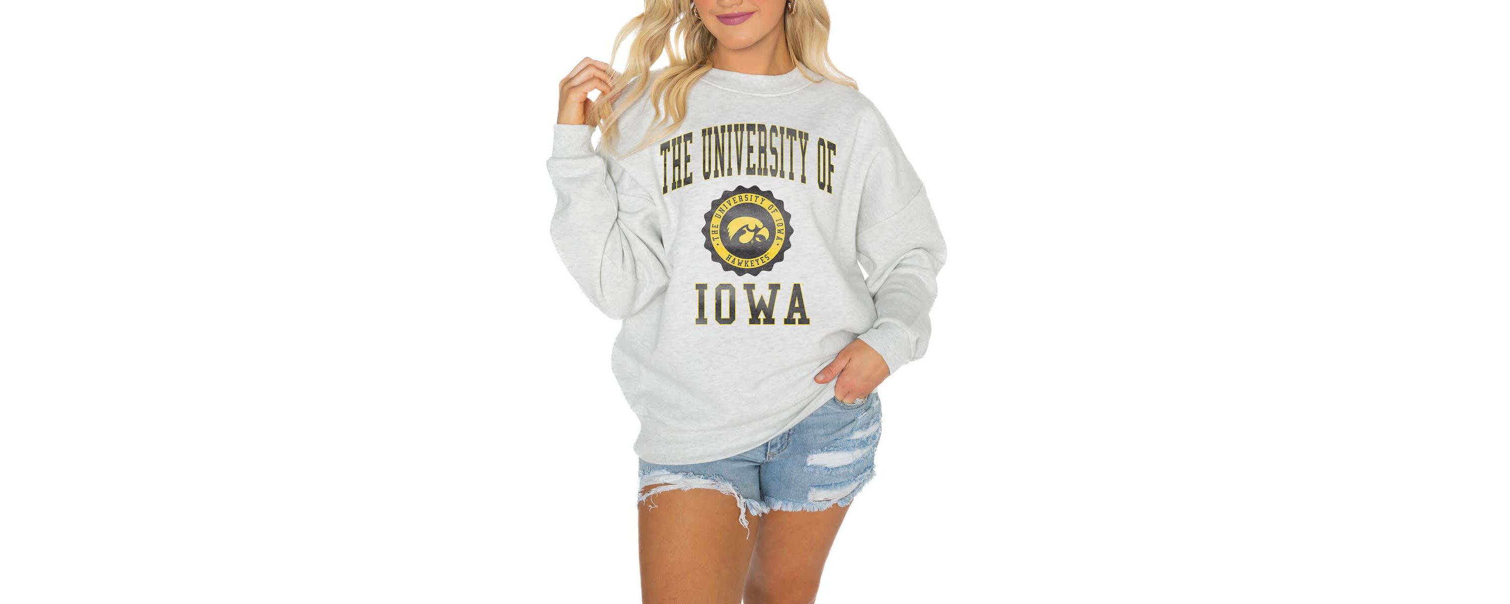 NCAA Iowa Hawkeyes Oversized Good Vibes Premium Fleece Drop Shoulder Pullover Sweatshirt