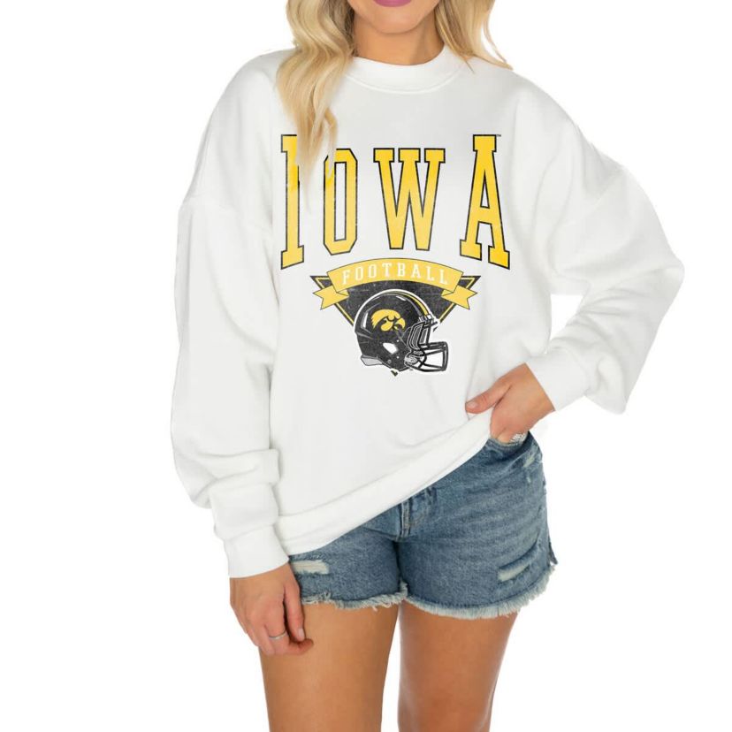 NCAA Iowa Hawkeyes Oversized Good Vibes Premium Fleece Drop Shoulder Pullover Sweatshirt