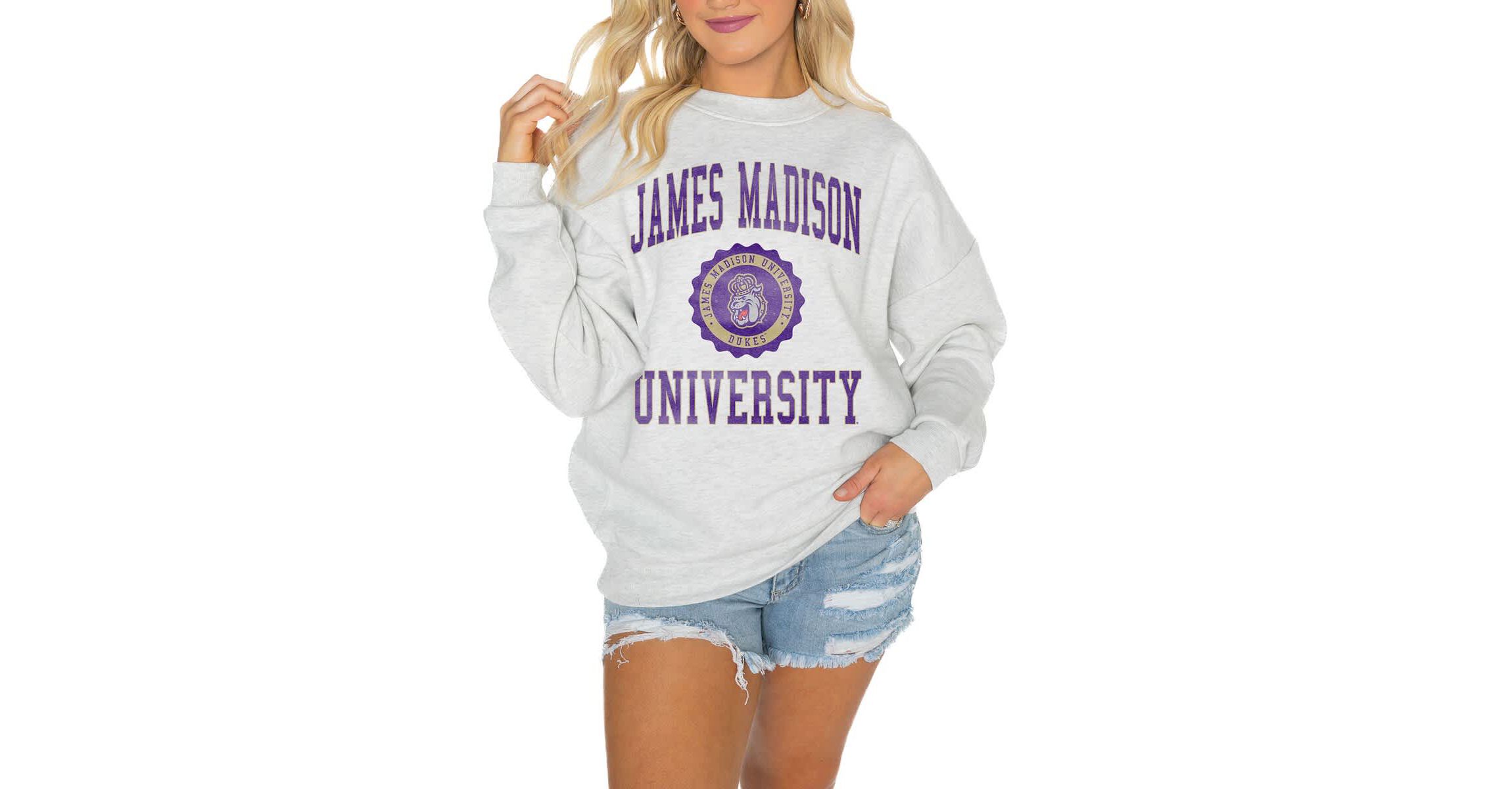 NCAA James Madison Dukes Oversized Good Vibes Premium Fleece Drop Shoulder Pullover Sweatshirt