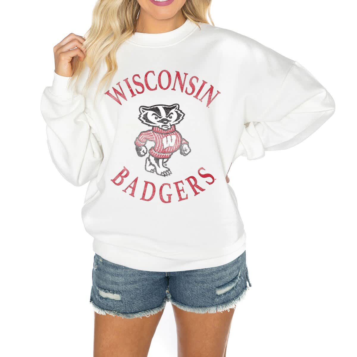 NCAA Wisconsin Badgers Good Vibes Premium Fleece Drop Shoulder Pullover Sweatshirt