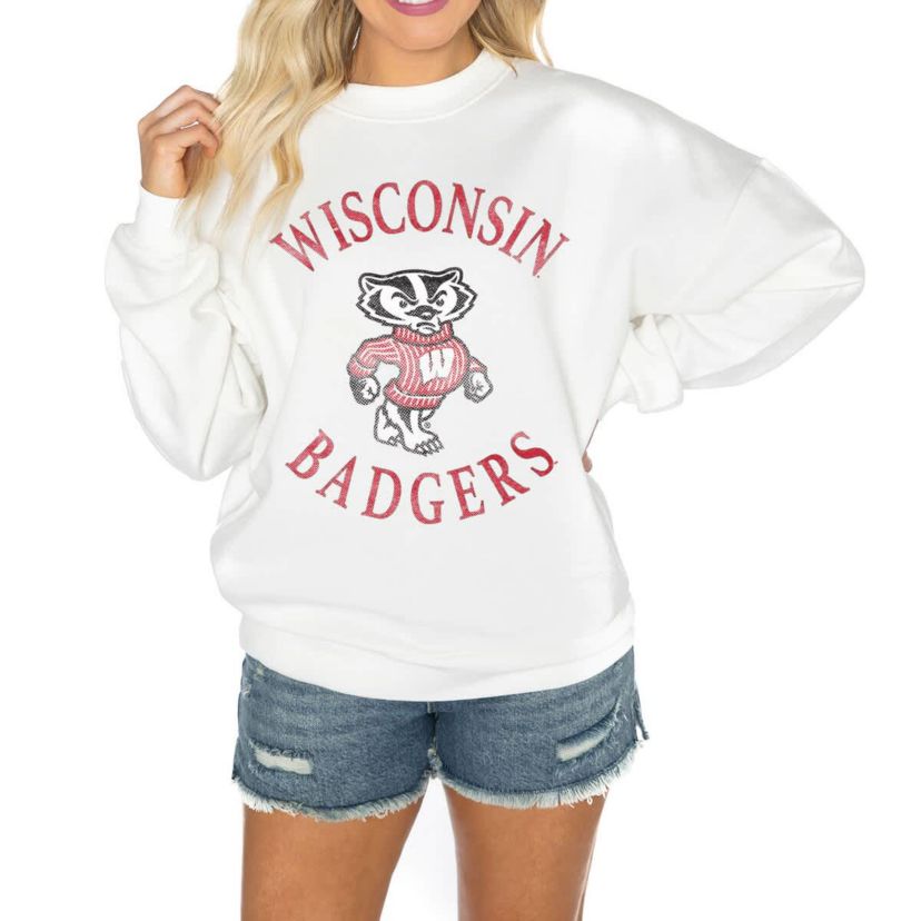 NCAA Wisconsin Badgers Good Vibes Premium Fleece Drop Shoulder Pullover Sweatshirt