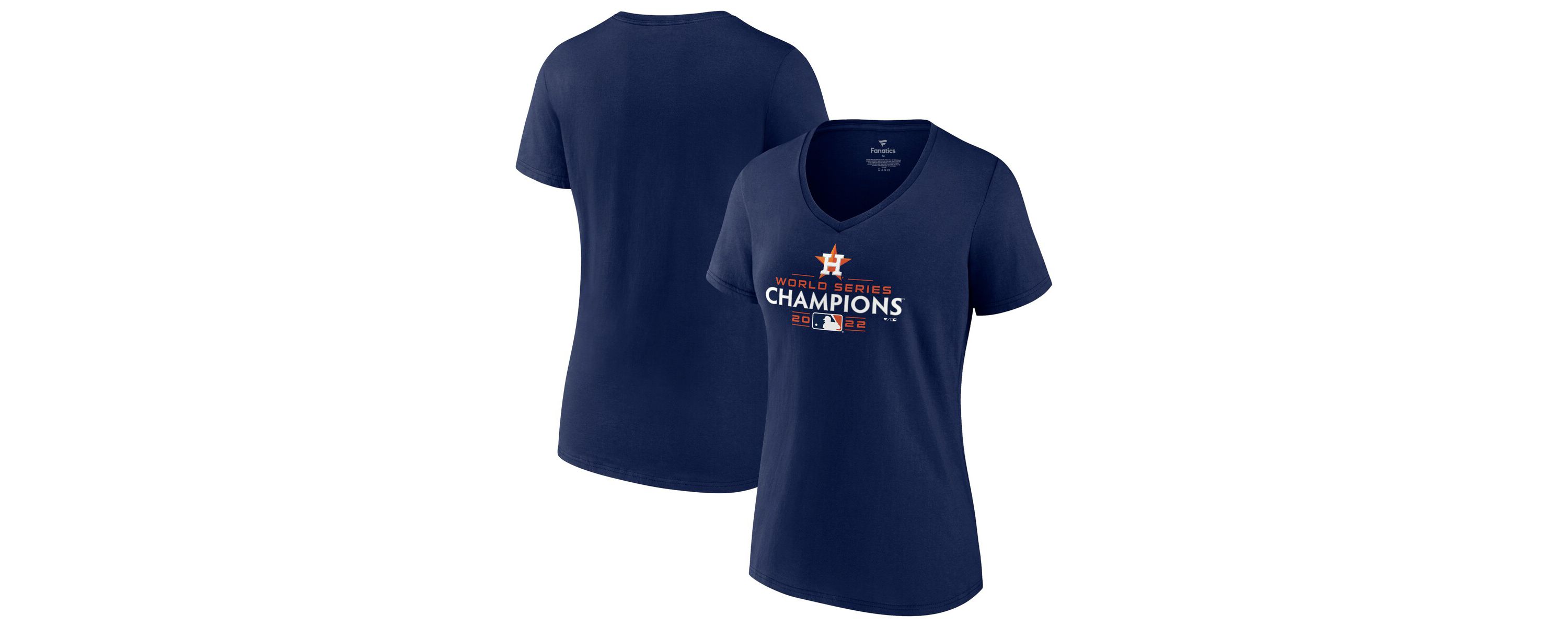 MLB Fanatics Houston Astros 2022 World Series s s Logo V-Neck T-Shirt
