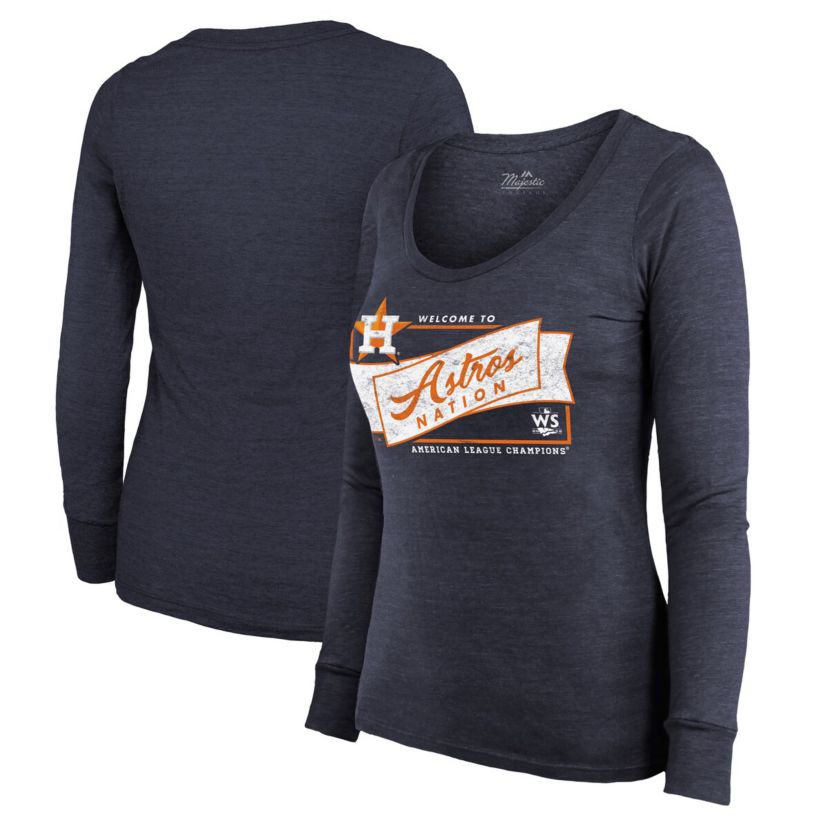 MLB Houston Astros 2022 American League s Tri-Blend Long Sleeve Scoop Neck T-Shirt