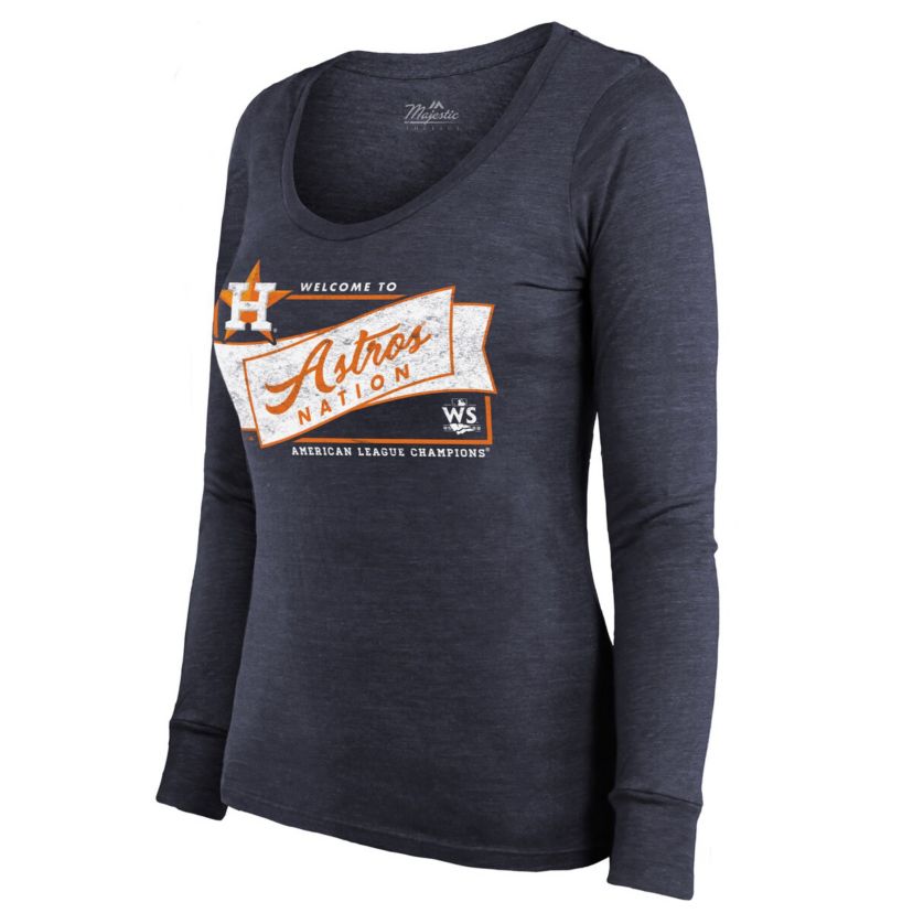MLB Houston Astros 2022 American League s Tri-Blend Long Sleeve Scoop Neck T-Shirt