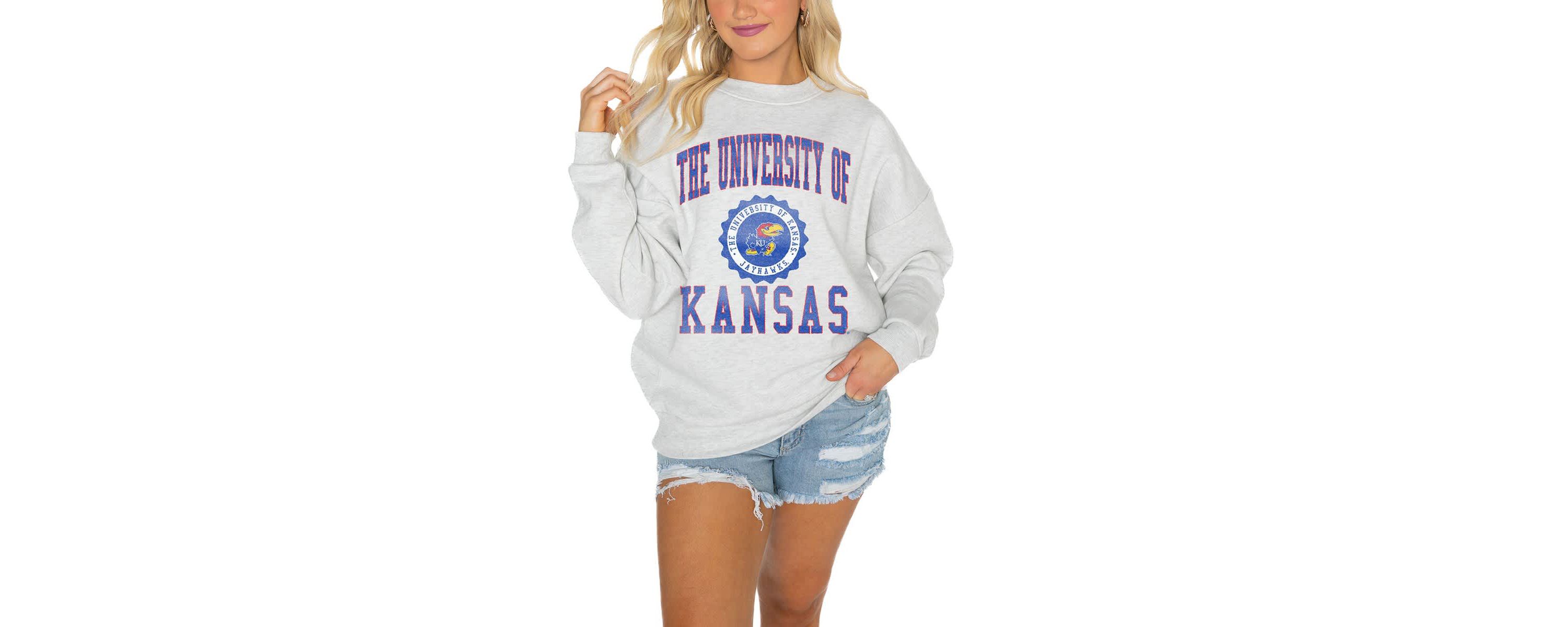 NCAA Kansas Jayhawks Oversized Drop Shoulder Fleece Drop Pullover Sweatshirt