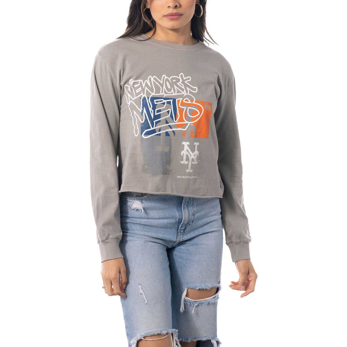 MLB New York Mets Cropped Long Sleeve T-Shirt