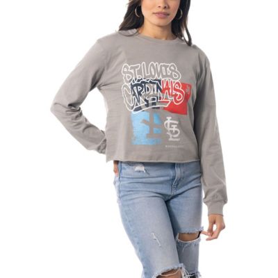 The Wild Collective MLB St. Louis Cardinals Cropped Long Sleeve T-Shirt, Gray, Large