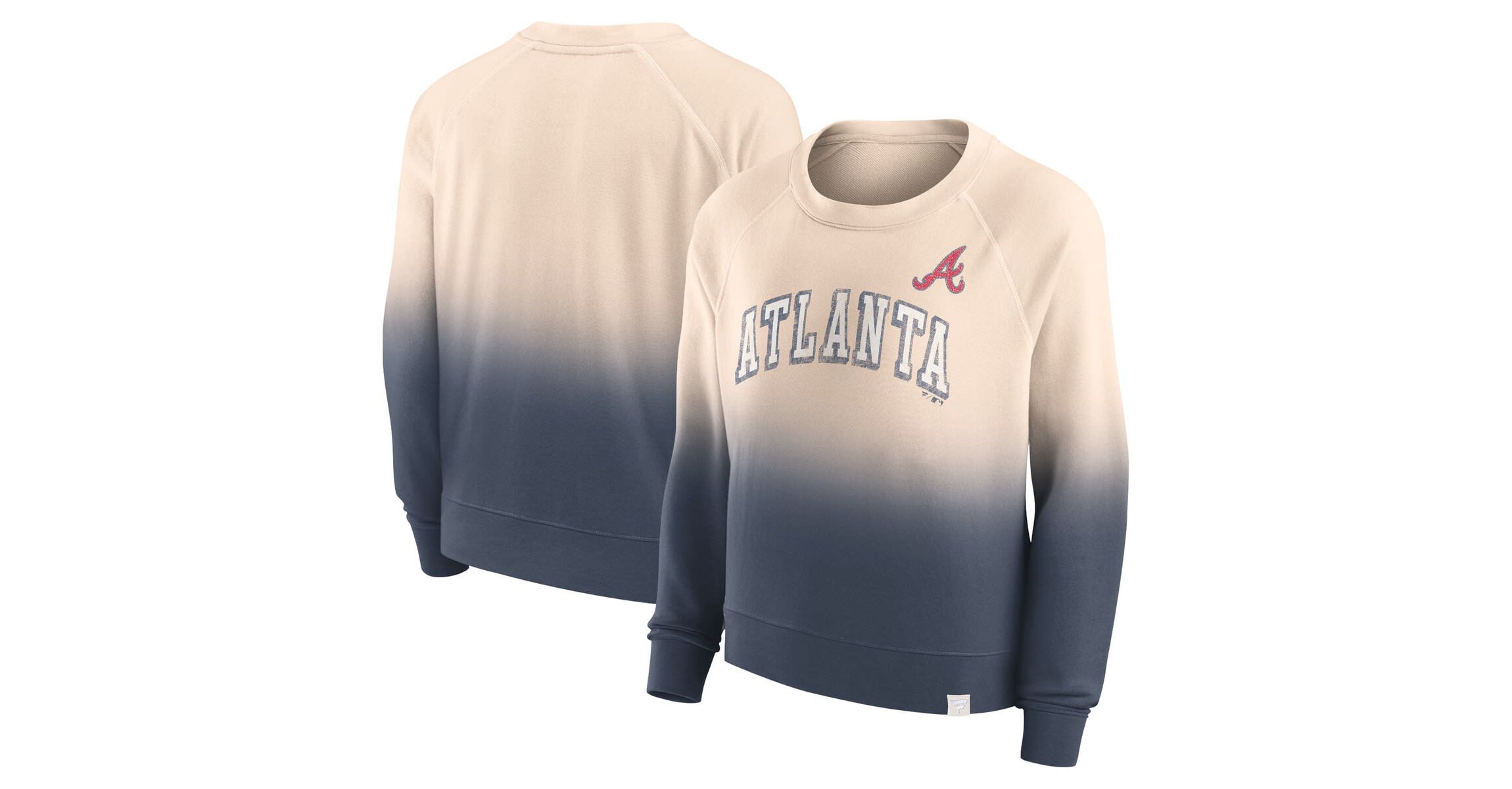 MLB Fanatics Tan/Navy Atlanta Braves Luxe Lounge Arch Raglan Pullover Sweatshirt