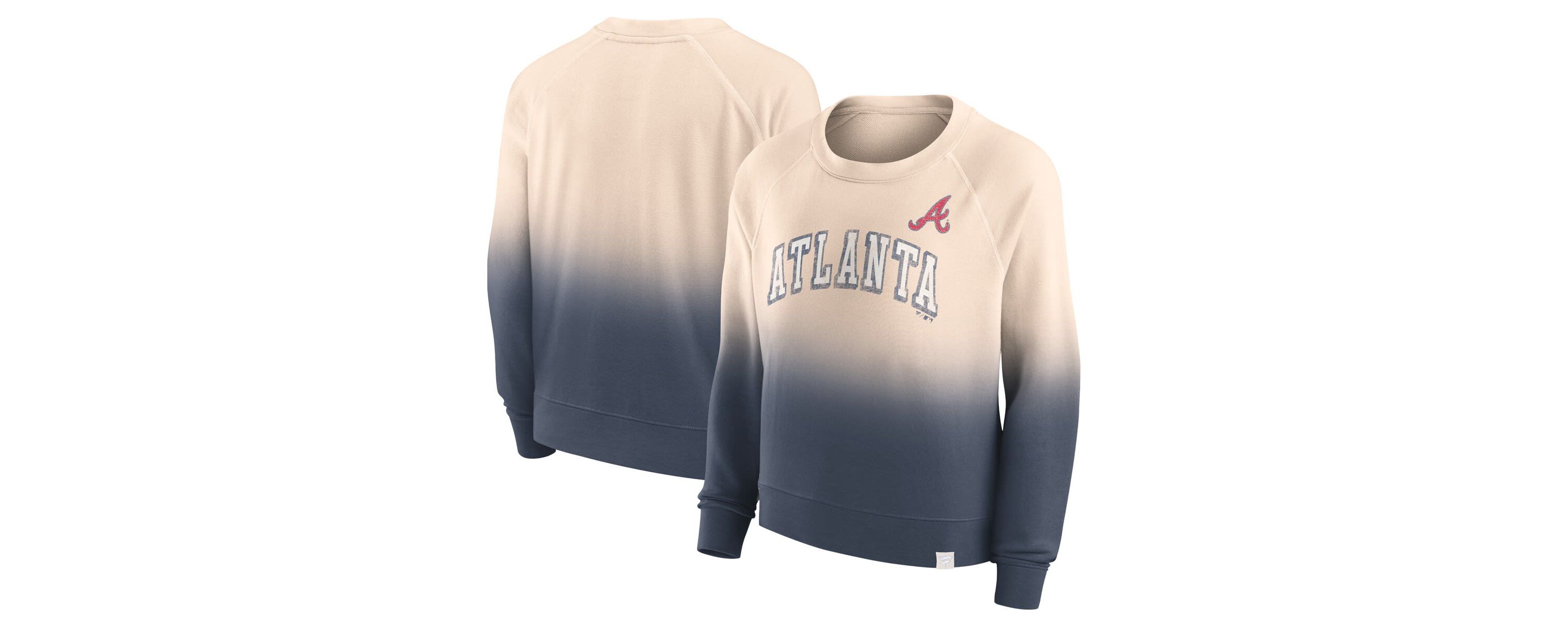 MLB Fanatics Tan/Navy Atlanta Braves Luxe Lounge Arch Raglan Pullover Sweatshirt
