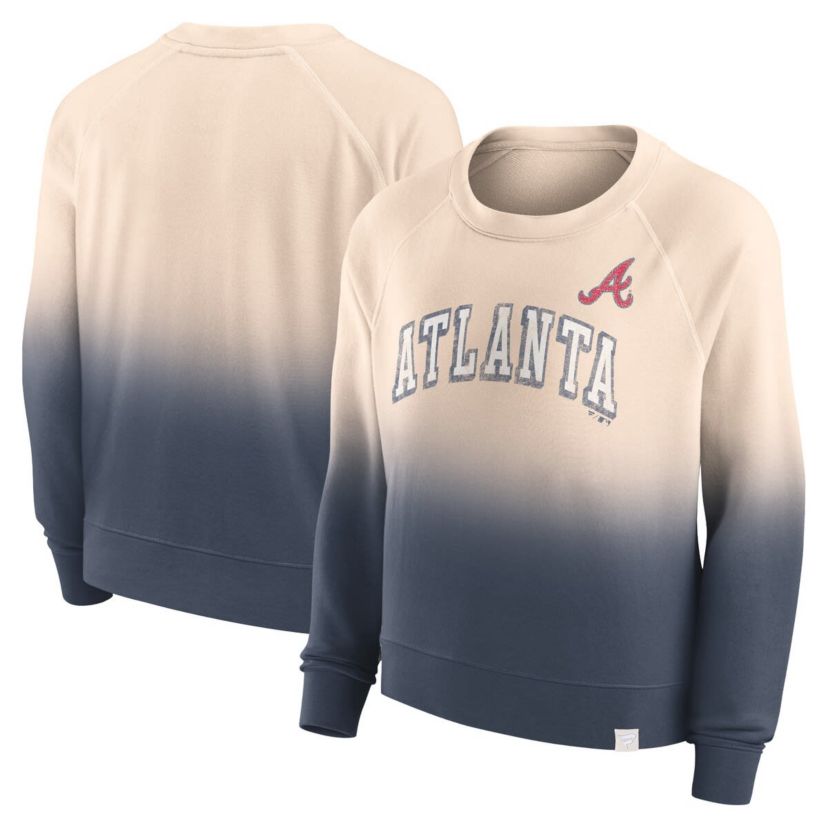 MLB Fanatics Tan/Navy Atlanta Braves Luxe Lounge Arch Raglan Pullover Sweatshirt