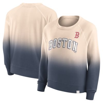 Boston Red Sox MLB Fanatics Tan/Navy Luxe Lounge Arch Raglan Pullover Sweatshirt