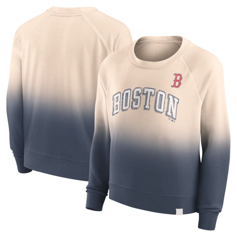 Boston Red Sox MLB Fanatics Tan/Navy Boston Sox Luxe Lounge Arch Raglan Pullover Sweatshirt