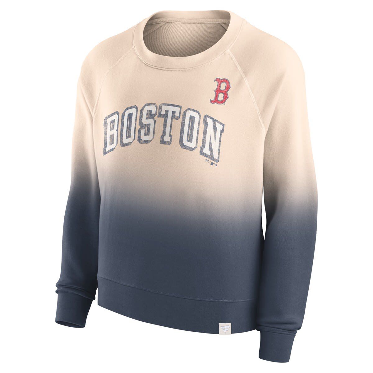 Boston Red Sox MLB Fanatics Tan/Navy Boston Sox Luxe Lounge Arch Raglan Pullover Sweatshirt