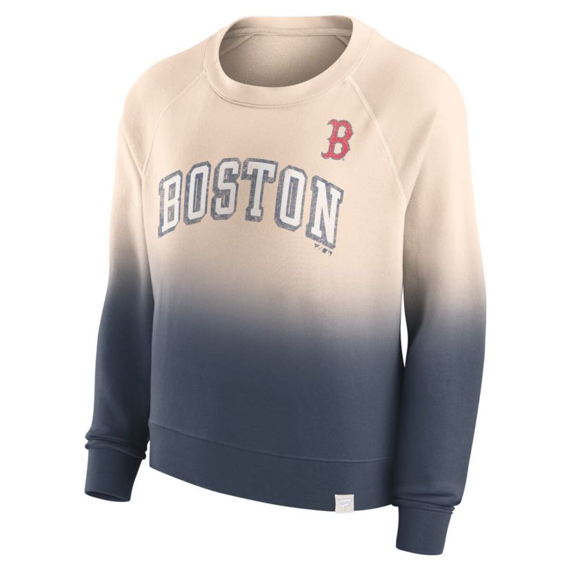 Boston Red Sox MLB Fanatics Tan/Navy Boston Sox Luxe Lounge Arch Raglan Pullover Sweatshirt