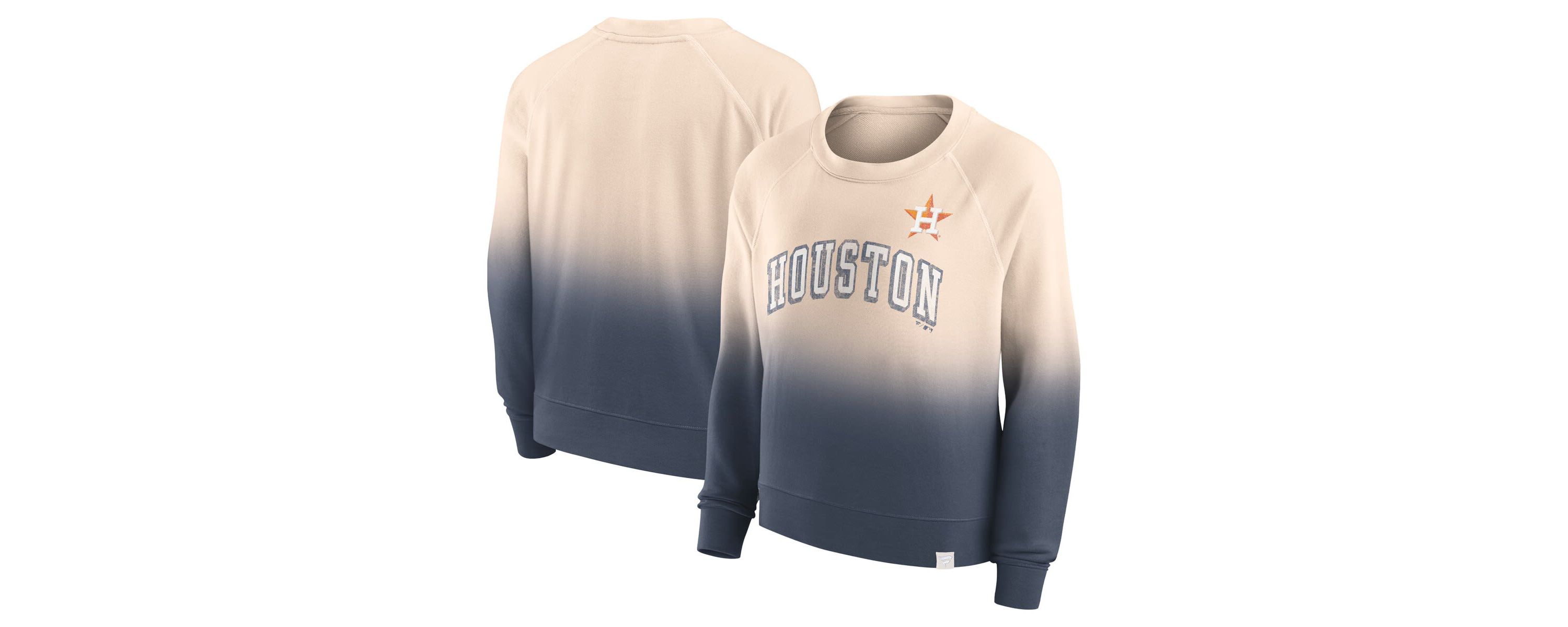 MLB Fanatics Tan/Navy Houston Astros Luxe Lounge Arch Raglan Pullover Sweatshirt