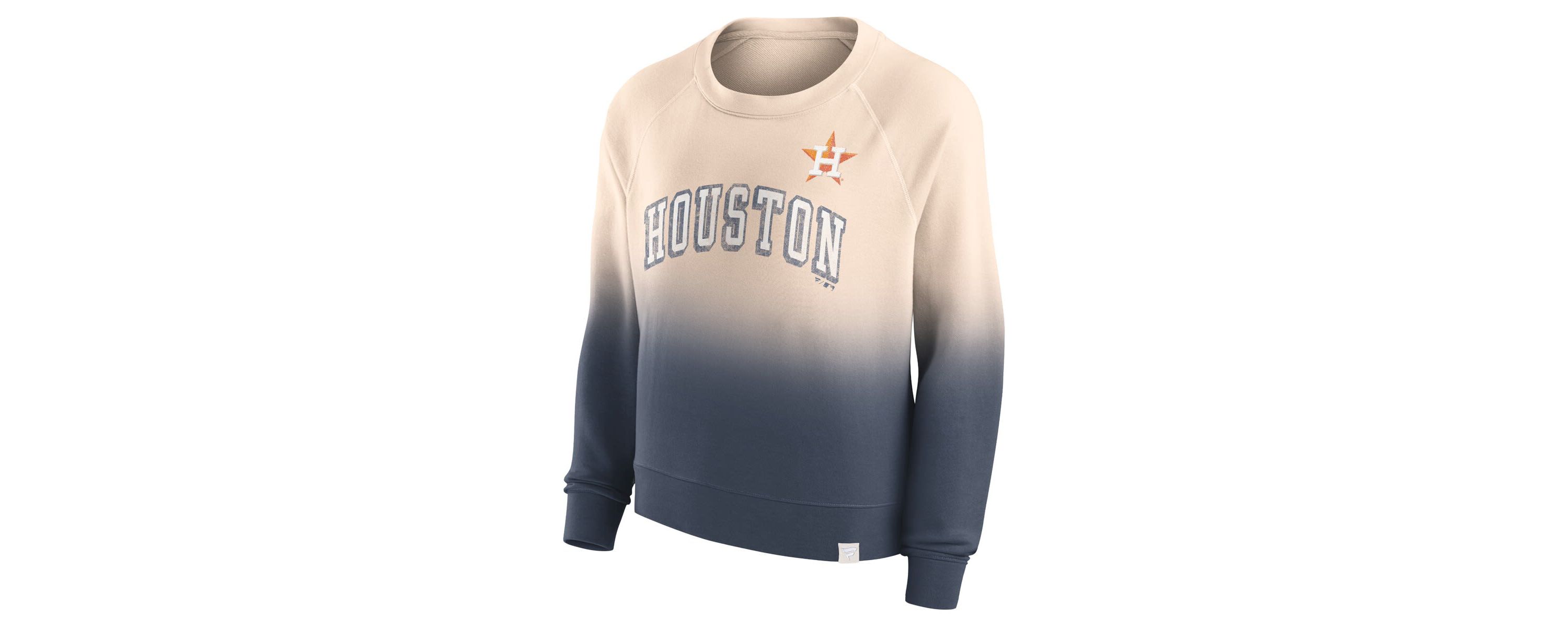 MLB Fanatics Tan/Navy Houston Astros Luxe Lounge Arch Raglan Pullover Sweatshirt