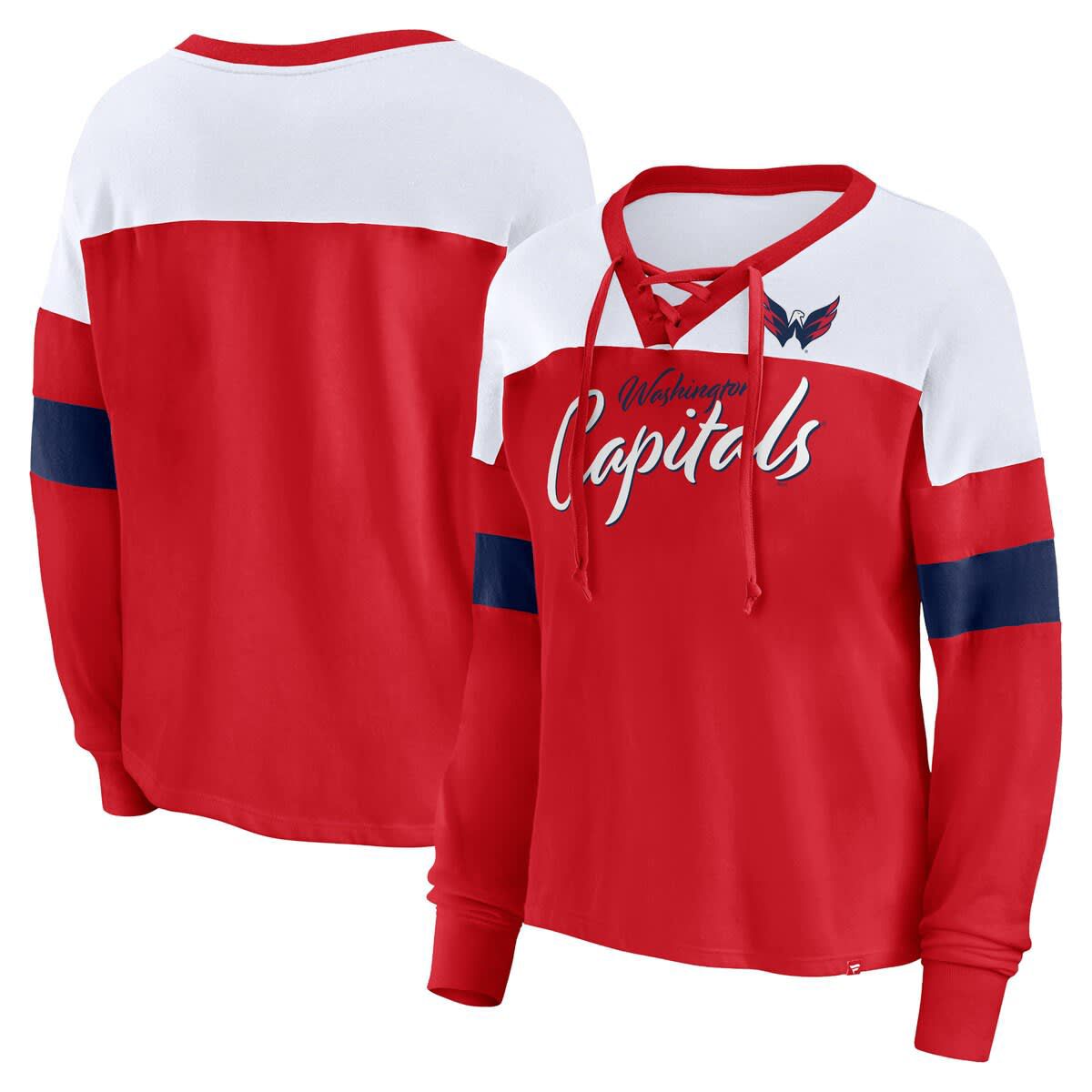 NHL Fanatics Washington Capitals Take the Shot Long Sleeve Lace-Up V-Neck T-Shirt