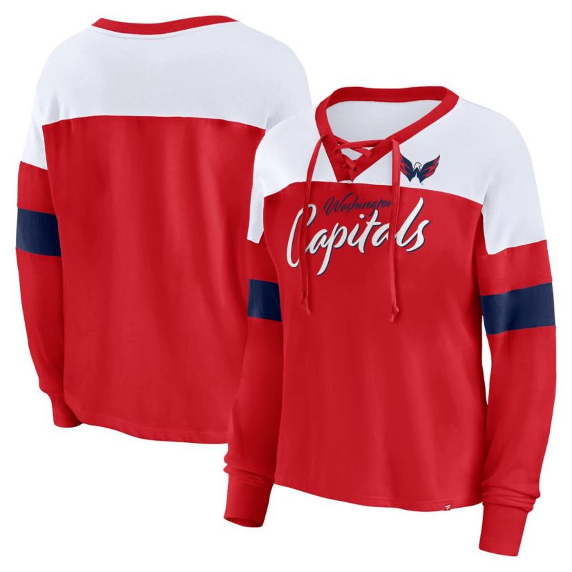 NHL Fanatics Washington Capitals Take the Shot Long Sleeve Lace-Up V-Neck T-Shirt