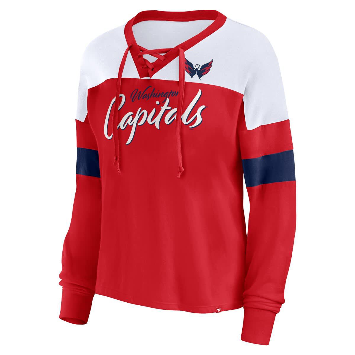 NHL Fanatics Washington Capitals Take the Shot Long Sleeve Lace-Up V-Neck T-Shirt