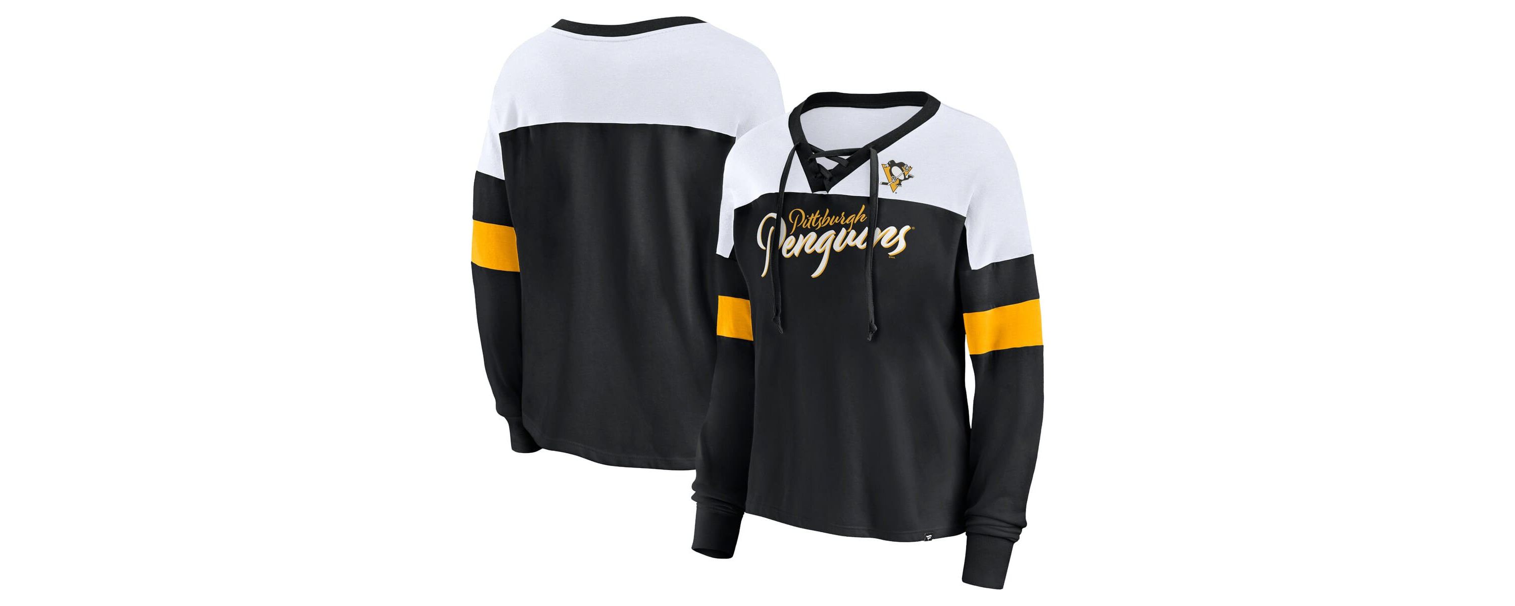 NHL Fanatics Pittsburgh Penguins Take the Shot Long Sleeve Lace-Up V-Neck T-Shirt