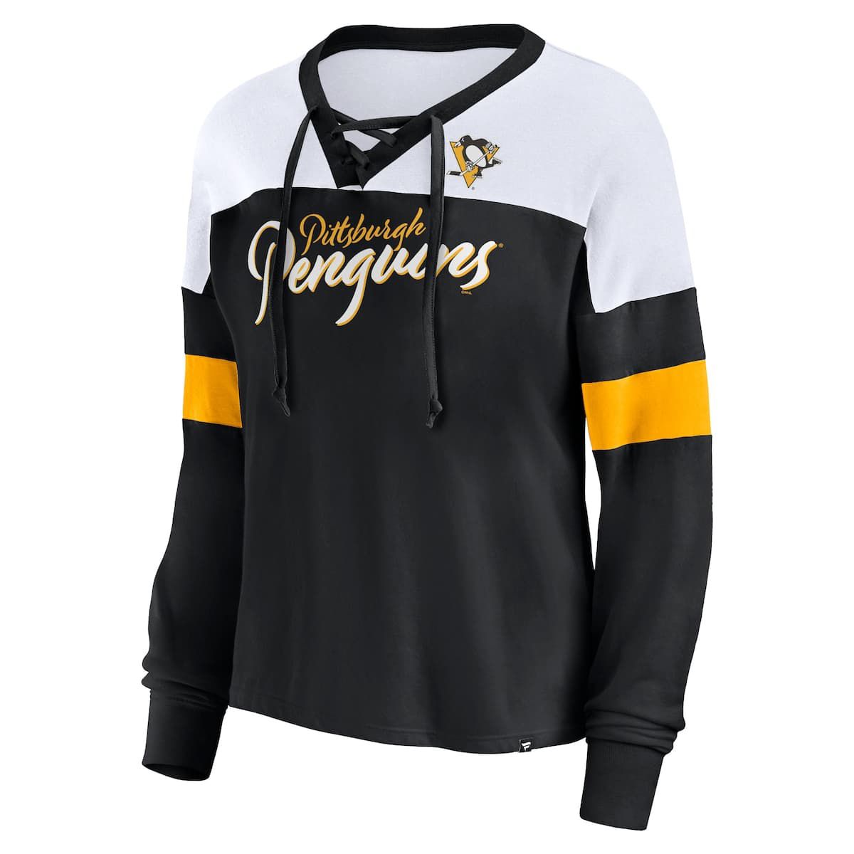 NHL Fanatics Pittsburgh Penguins Take the Shot Long Sleeve Lace-Up V-Neck T-Shirt