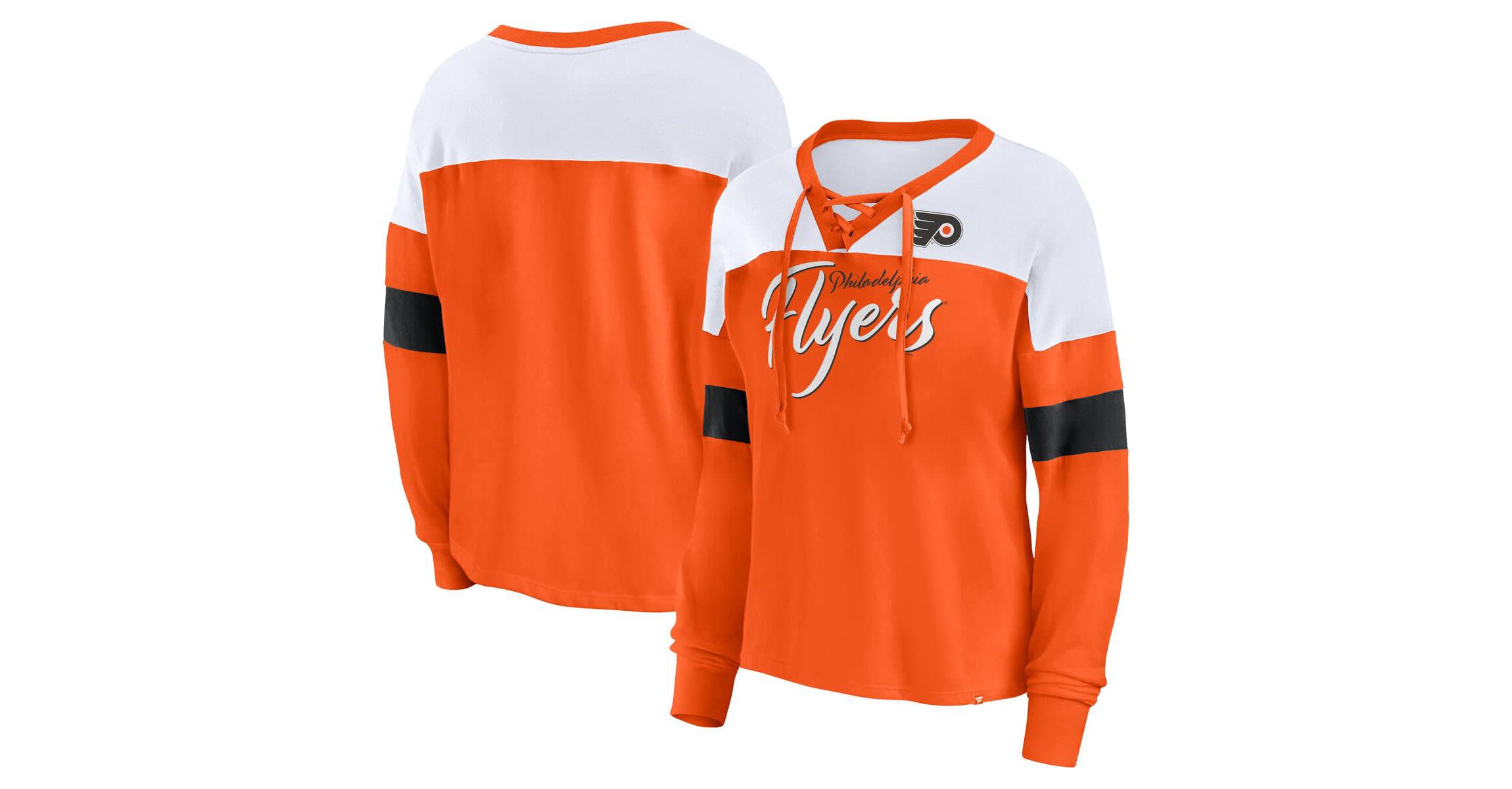 NHL Fanatics Philadelphia Flyers Take the Shot Long Sleeve Lace-Up V-Neck T-Shirt