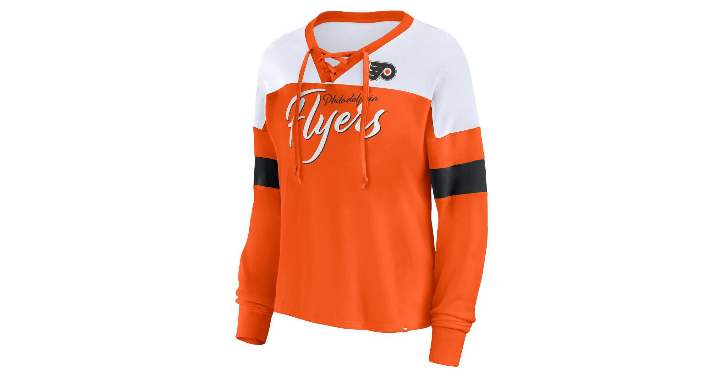 NHL Fanatics Philadelphia Flyers Take the Shot Long Sleeve Lace-Up V-Neck T-Shirt