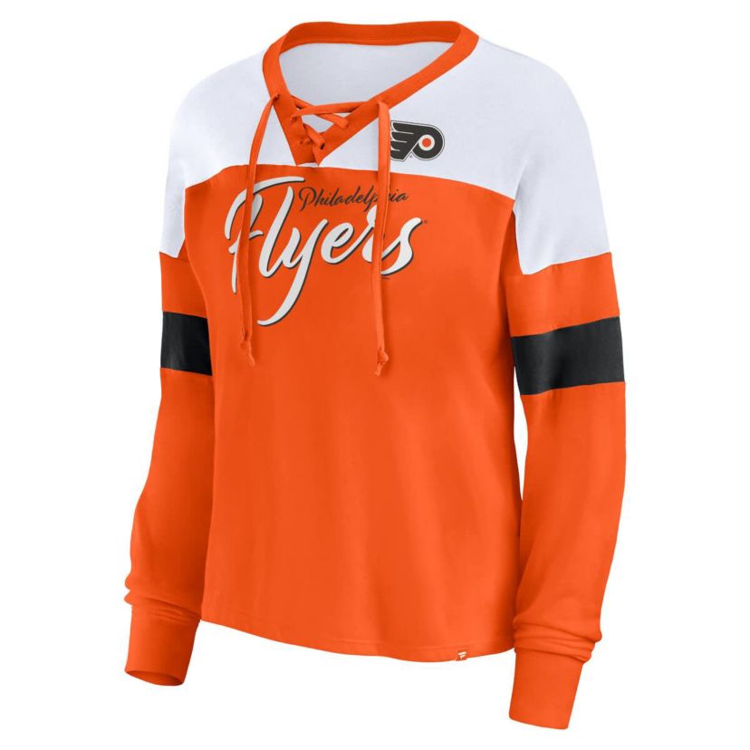 NHL Fanatics Philadelphia Flyers Take the Shot Long Sleeve Lace-Up V-Neck T-Shirt
