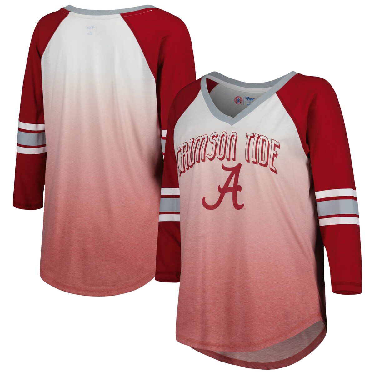 Alabama Crimson Tide NCAA Alabama Tide Lead Off Ombre Raglan 3/4-Sleeve V-Neck T-Shirt