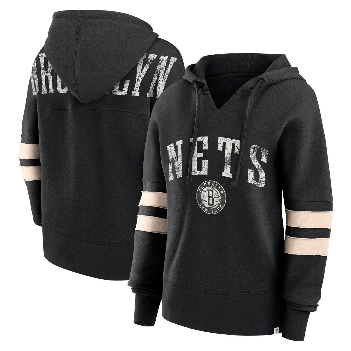 NBA Fanatics Brooklyn Nets Bold Move Dolman V-Neck High Hip Hoodie
