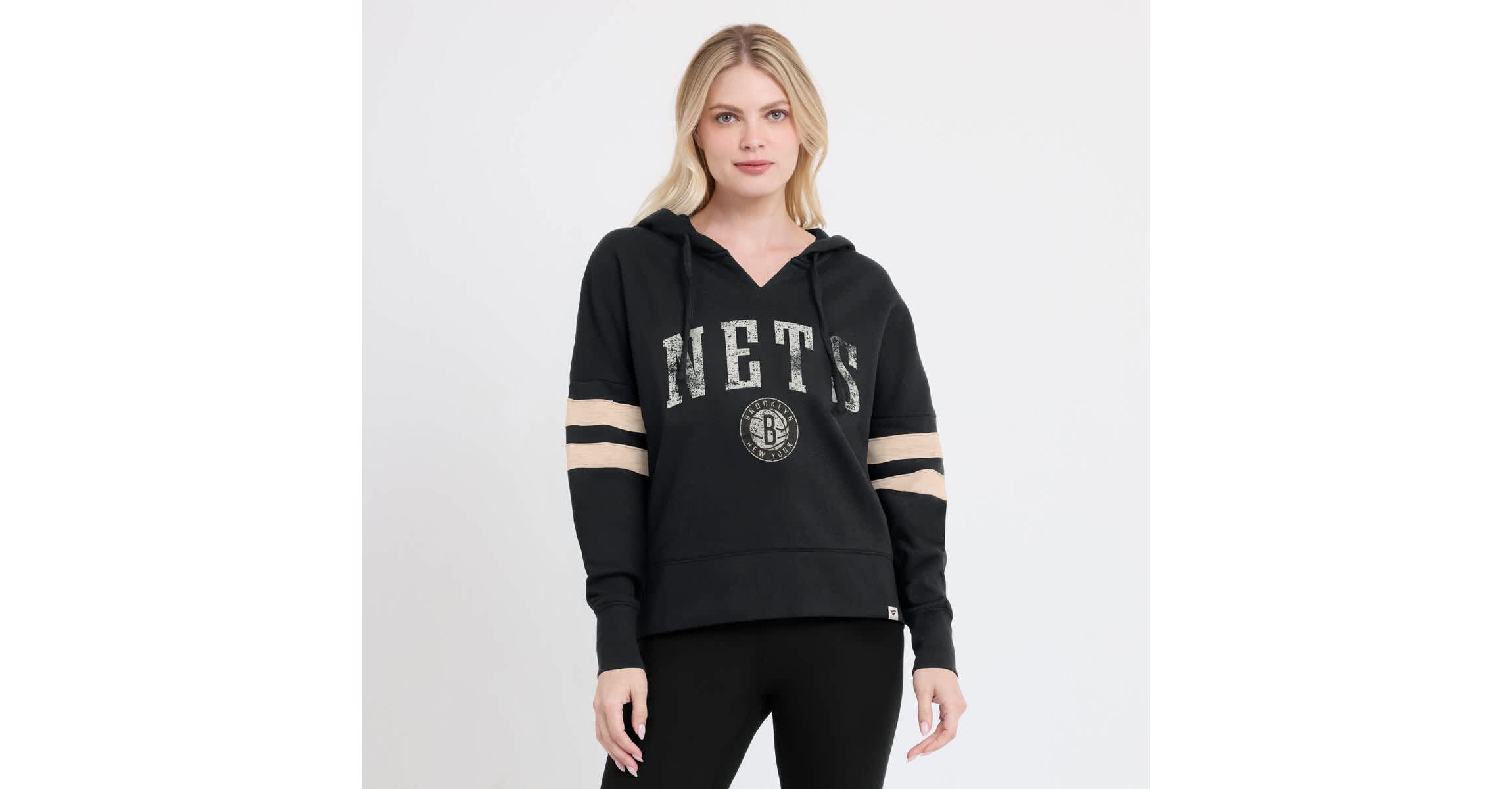 NBA Fanatics Brooklyn Nets Bold Move Dolman V-Neck High Hip Hoodie