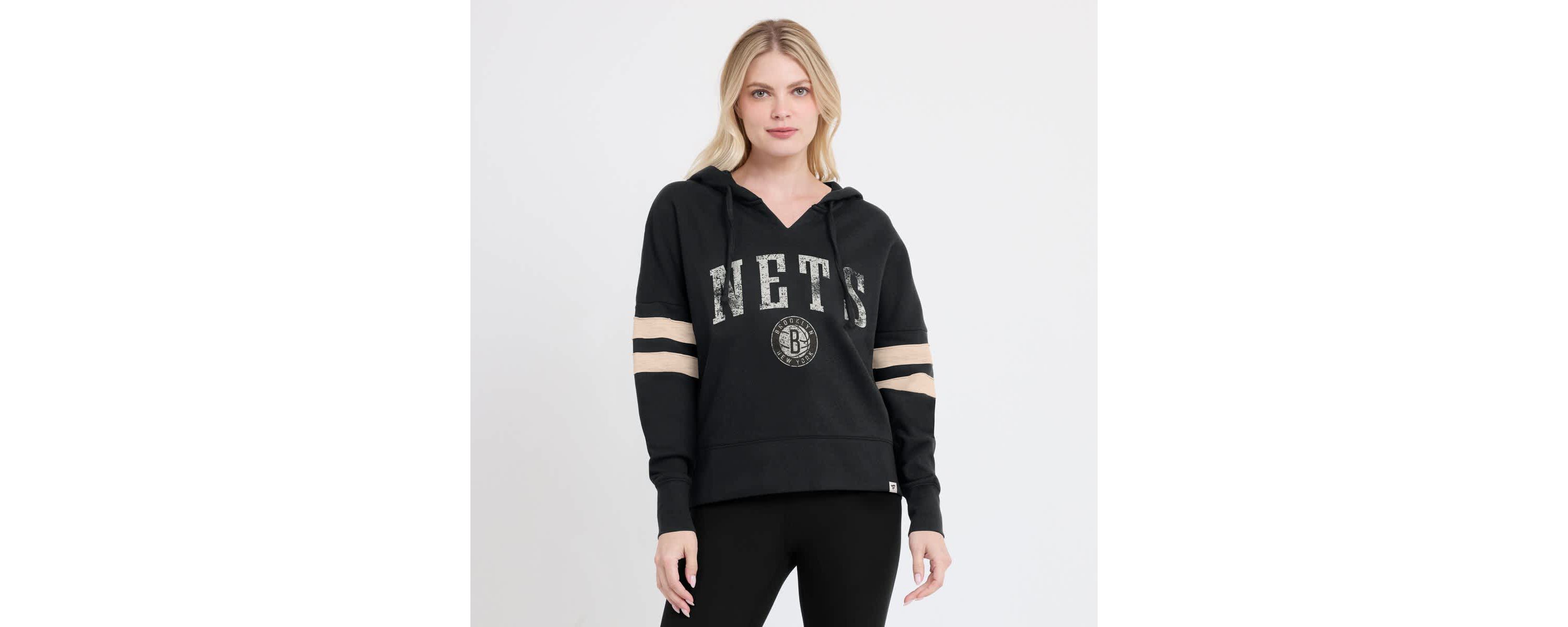 NBA Fanatics Brooklyn Nets Bold Move Dolman V-Neck High Hip Hoodie