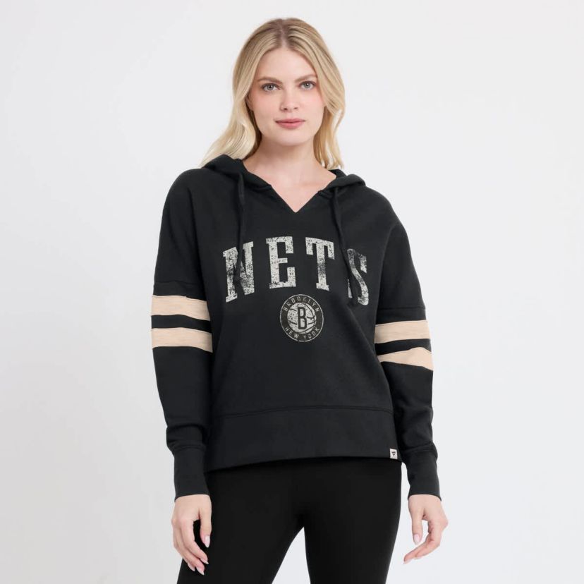 NBA Fanatics Brooklyn Nets Bold Move Dolman V-Neck High Hip Hoodie