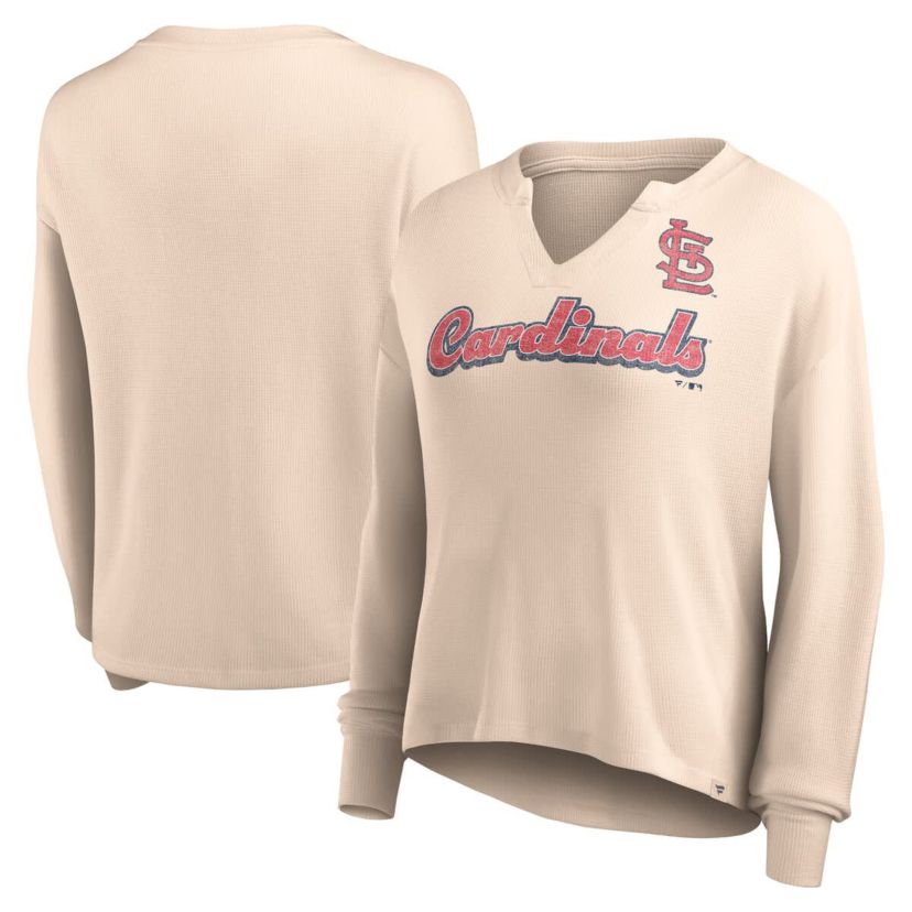 MLB Fanatics St. Louis Cardinals Go For It Waffle Knit Long Sleeve Notch Neck T-Shirt