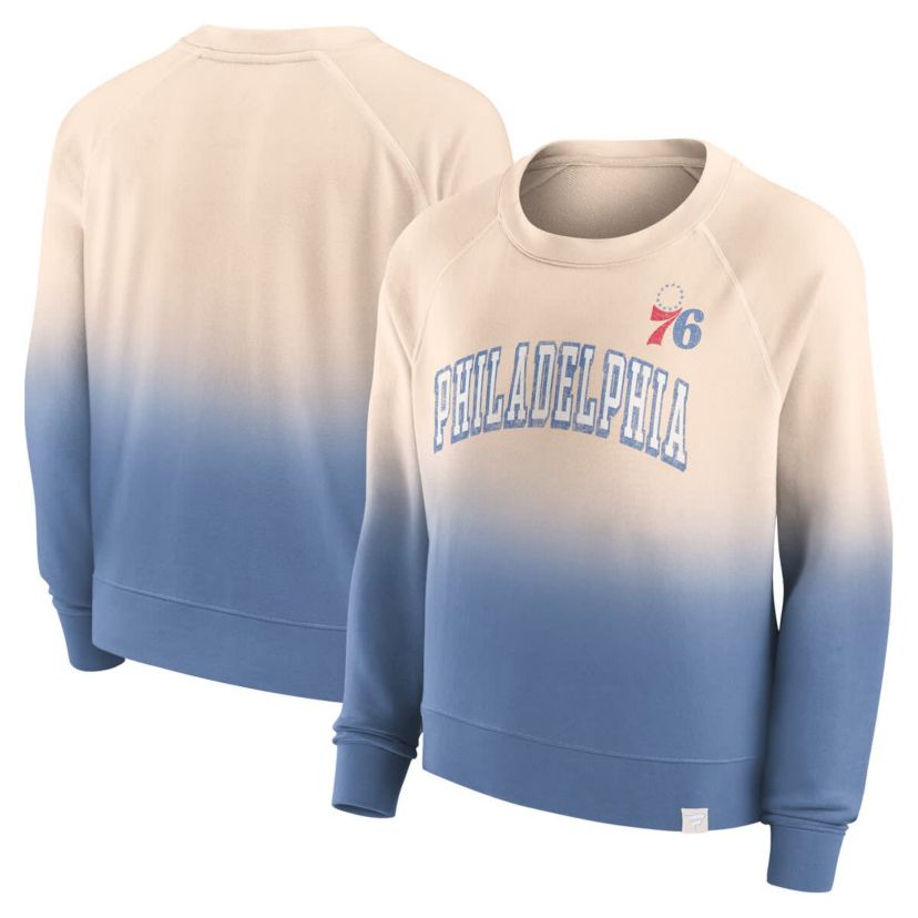 NBA Fanatics Tan/Royal Philadelphia 76ers Lounge Arch Raglan Pullover Sweatshirt