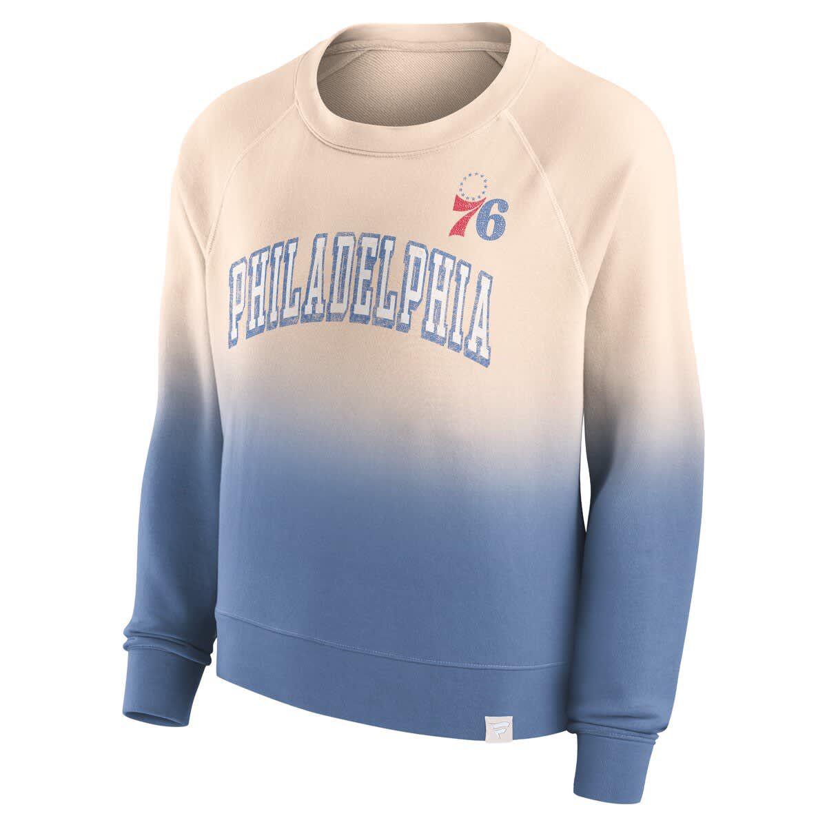 NBA Fanatics Tan/Royal Philadelphia 76ers Lounge Arch Raglan Pullover Sweatshirt