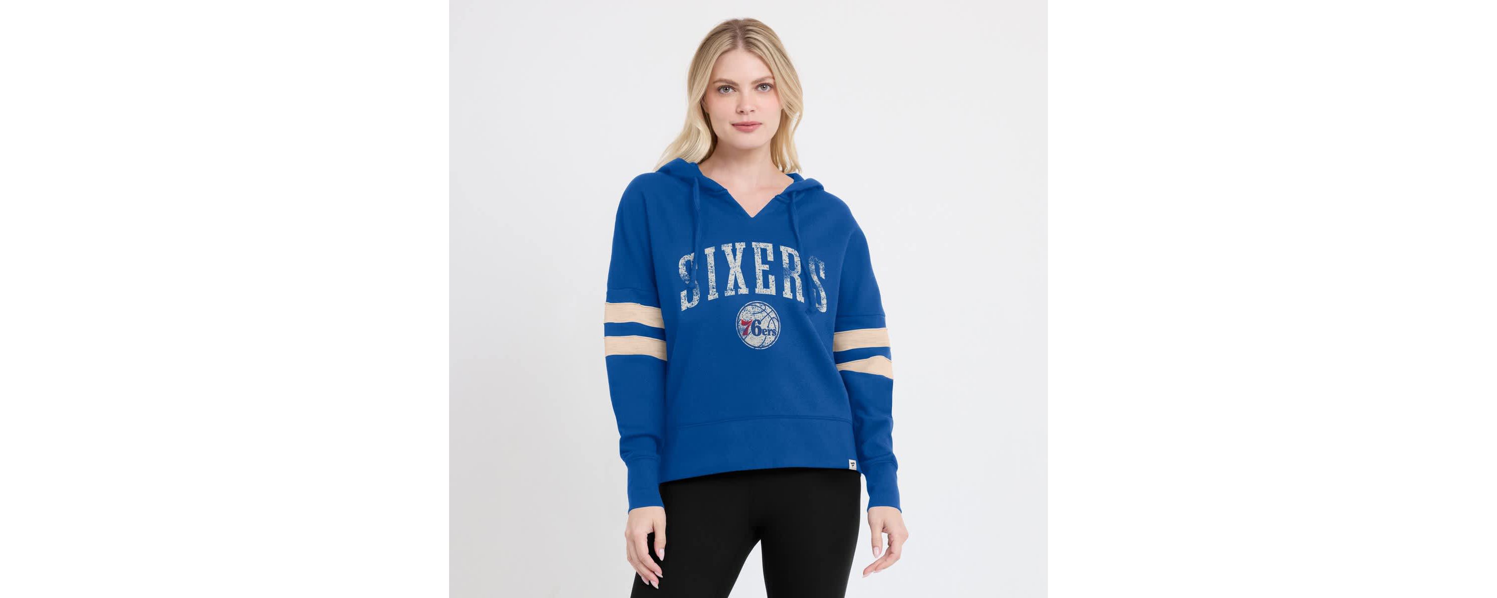 NBA Fanatics Philadelphia 76ers Bold Move Dolman V-Neck High Hip Hoodie